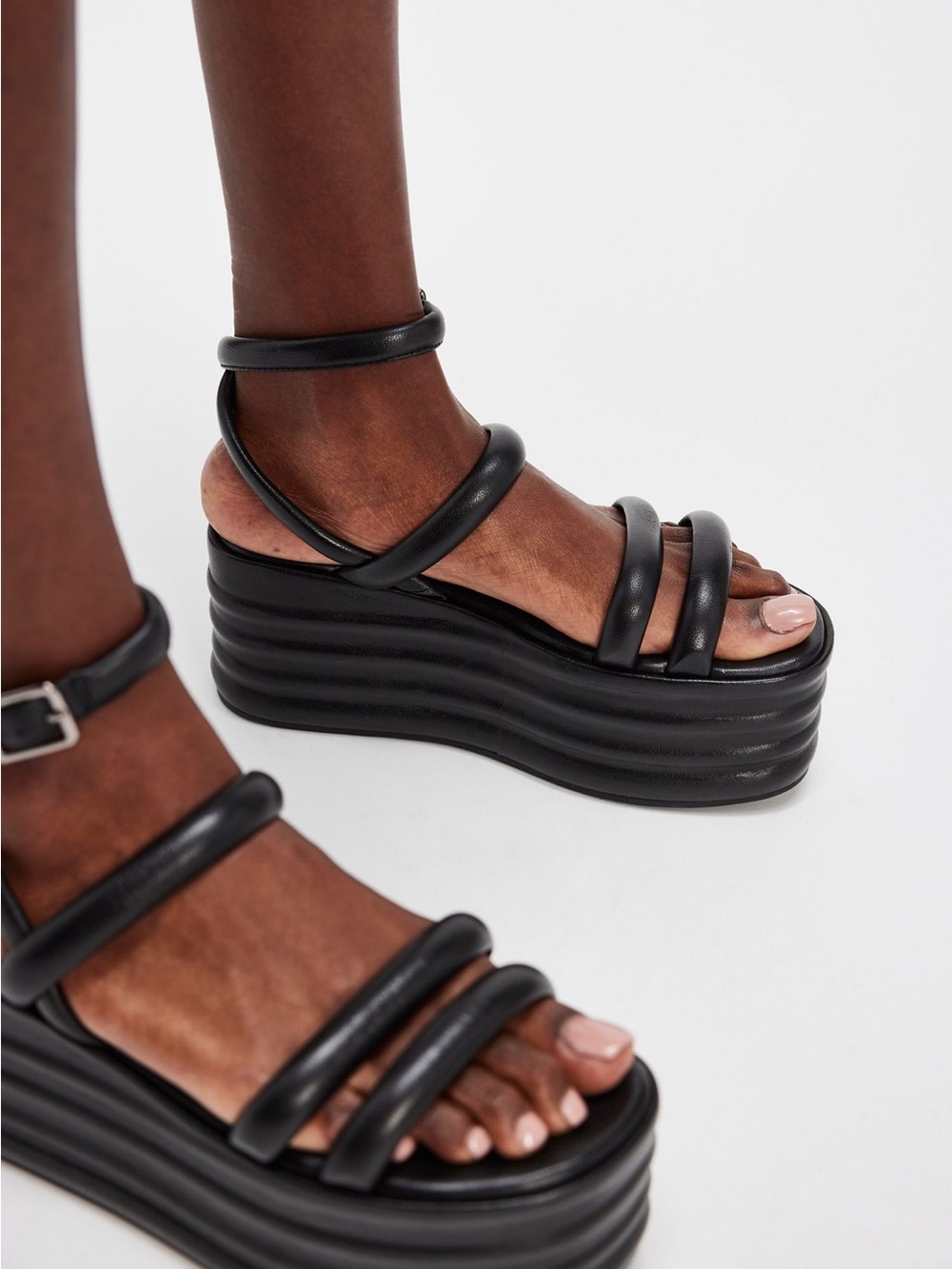 Free People Black Layered Platform Strappy Sandal